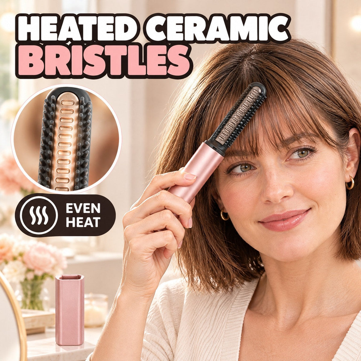 Cordless Mini Hair Straightener Brush for Bangs & Volume