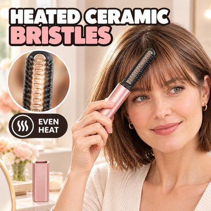 Cordless Mini Hair Straightener Brush for Bangs & Volume